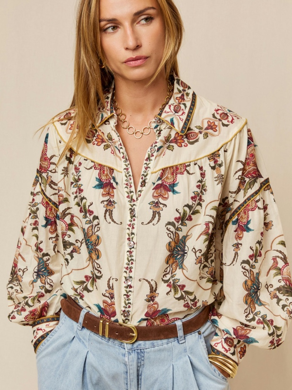 FARM Rio Cream Majestic Hearts Blouse XS NWT